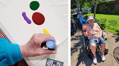 Resident participating in an outdoor art activity