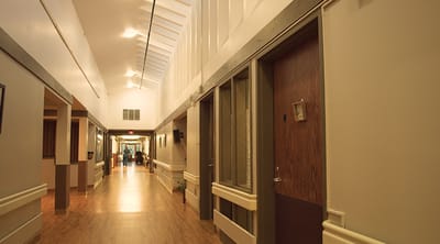 Interior hallway of an assisted living facility