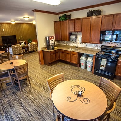 Bright dining area with modern kitchen features