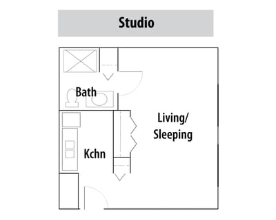 Architectural floor plan of a studio unit