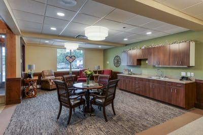 Bright common area with comfortable seating and decor