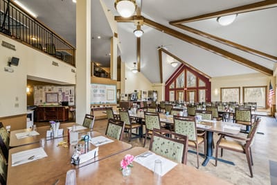 Bright dining room with neatly set tables