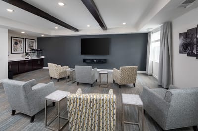 Common area with seating in a well-lit room
