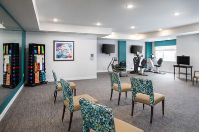 Interior fitness room with exercise equipment