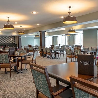 Interior dining area with tables and chairs