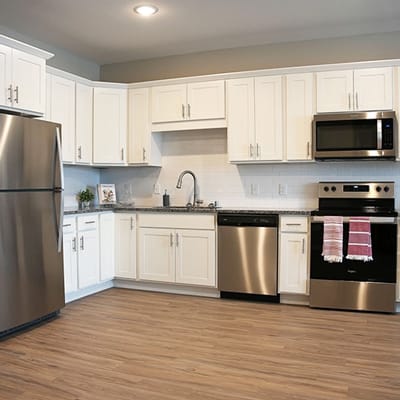 Modern kitchen interior with stainless steel appliances