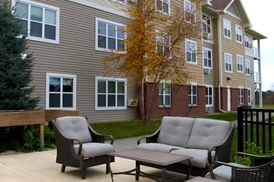 Outdoor seating area with patio furniture