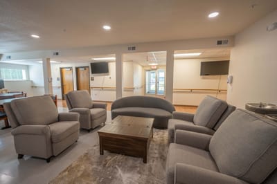 Interior common area with seating and light decoration