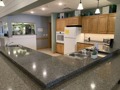 Interior view of a kitchen area in a senior facility