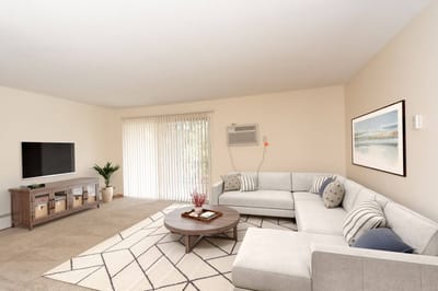 Bright and airy common area with modern furnishings