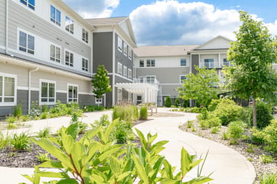 Well-maintained garden area at a senior living facility