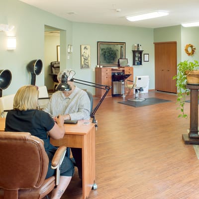 Interior view of a beauty salon in a senior living community