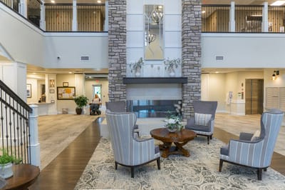 Bright and spacious common area with seating
