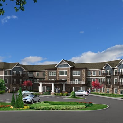 Exterior view of Fremont Village Senior Living building