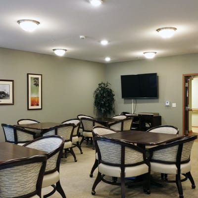 Interior view of a common area with seating