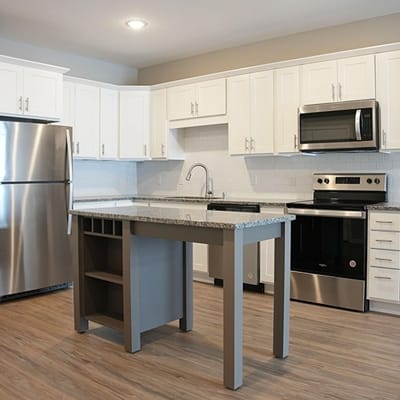 Bright kitchen in a modern senior living apartment