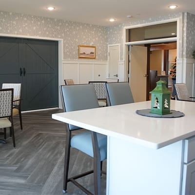 Bright and spacious common area with seating