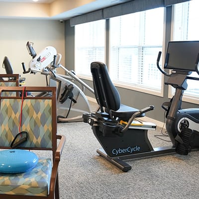 Interior fitness area with exercise equipment
