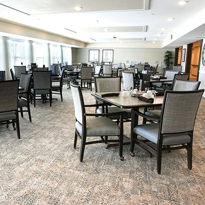 Dining area with tables and chairs setup