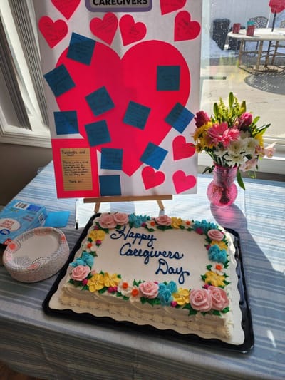 Cake for Caregivers Day celebration with decorations