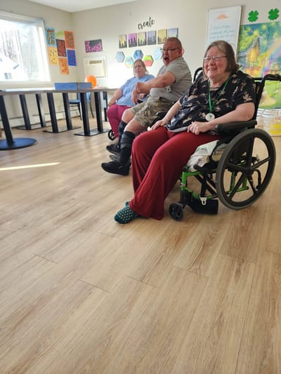 Residents enjoying time together in an activity room