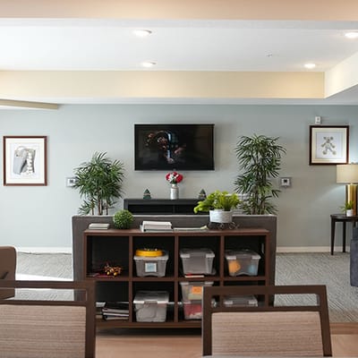 Interior view of a common area with decorations