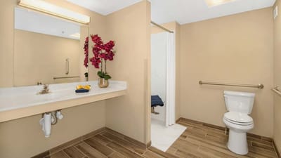 Bright and modern bathroom in a senior living facility