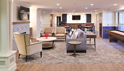Comfortable lounge area with soft seating and decor