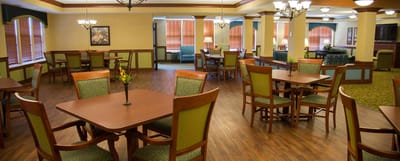 Bright and inviting common area with seating