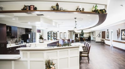 Interior view of a common area with seating and decor