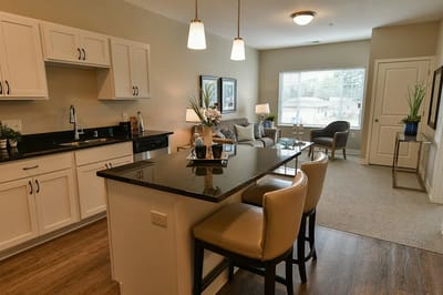 Modern interior kitchen and living area of the facility