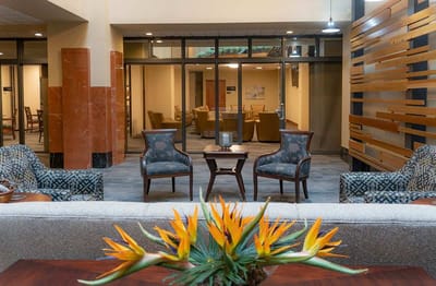 Welcoming common area with seating and decor