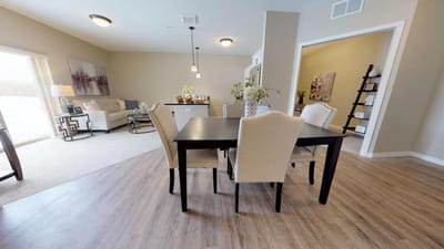 Dining area of a modern senior living apartment