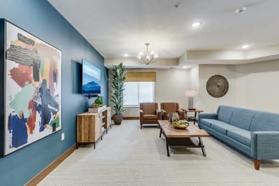 Cozy interior lounge area with seating and decor