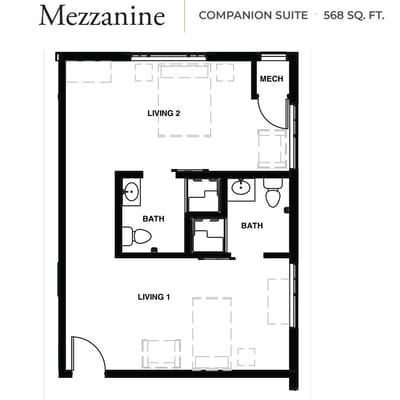 Architectural floor plan of a companion suite
