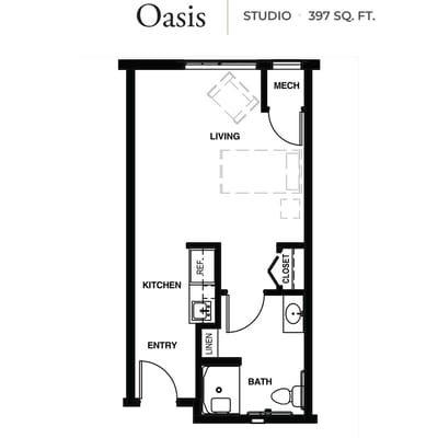 Architectural floor plan of a studio unit.