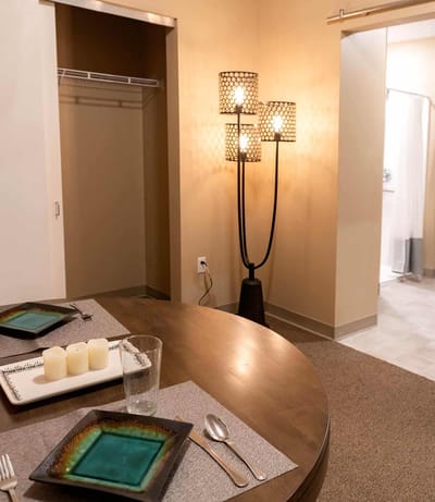Cozy dining setup in a private resident room
