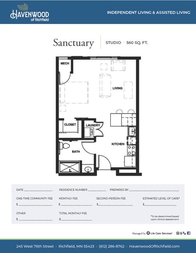 Floor plan of a studio apartment
