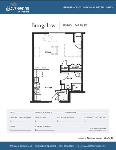 Floor plan of a studio apartment layout