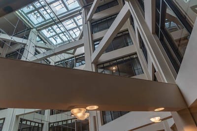 Interior view of a spacious atrium with natural light
