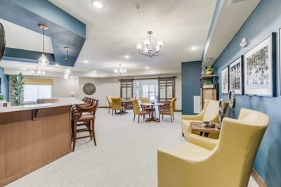 Bright common area with seating and decor
