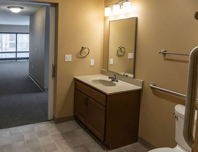Bright and clean bathroom in a resident unit