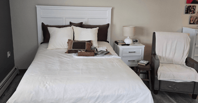 Cozy bedroom setup in a senior living unit