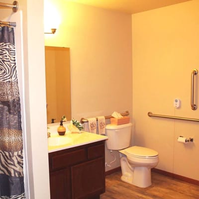 A clean and accessible bathroom with safety features