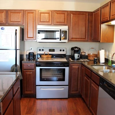 Modern kitchen setup in a senior living room