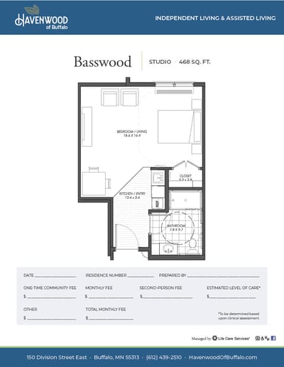 Architectural floor plan of a studio unit