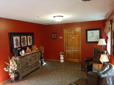 Cozy lounge area in a senior living facility