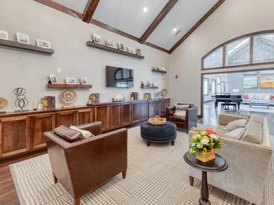 Common area lounge with seating and decor