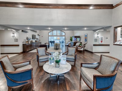 Interior view of a common area with seating