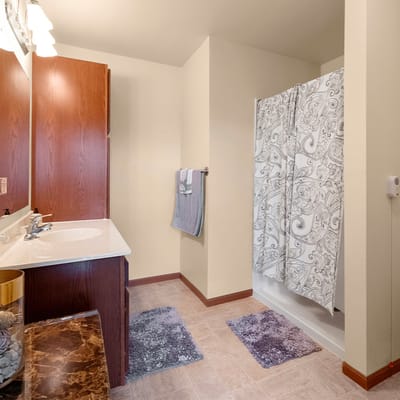 A resident bathroom with modern fixtures